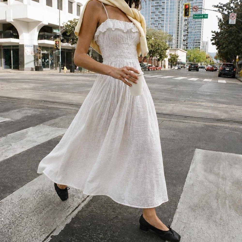 Aritzia Wilfred‎ Portea Dress Size M White Organic Linen Midi Dress